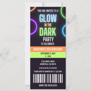 Invitation Glow In Dark Neon Boy Birthday Ticket