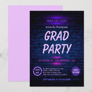 Invitation Glow in the Dark Neon Disco Graduation Party