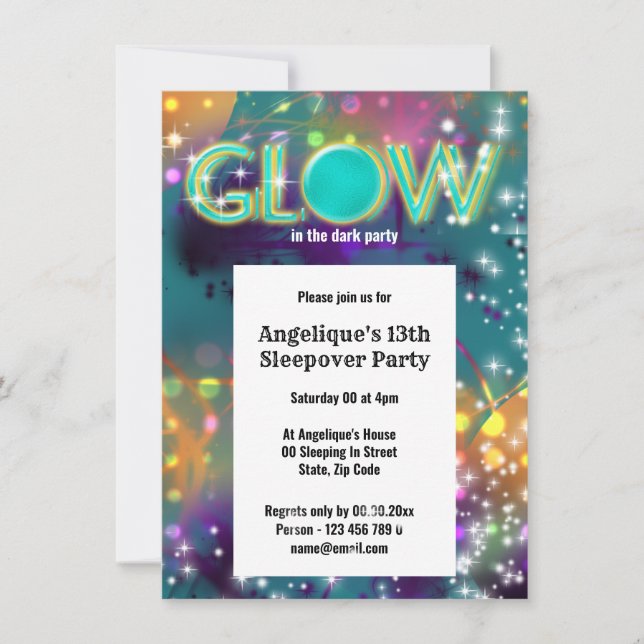 Invitation Glow in the dark neon fête fun (Devant)
