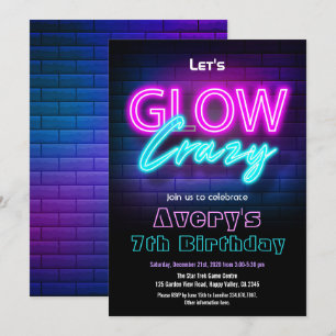 Invitation Glow in the Dark Pink Birthday Party