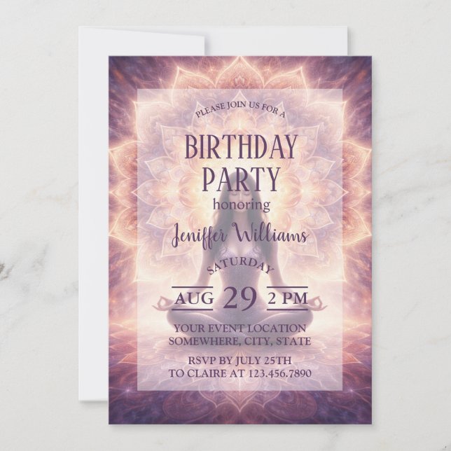 Invitation Glowing Mandala Meditation Woman Custom Name       (Devant)