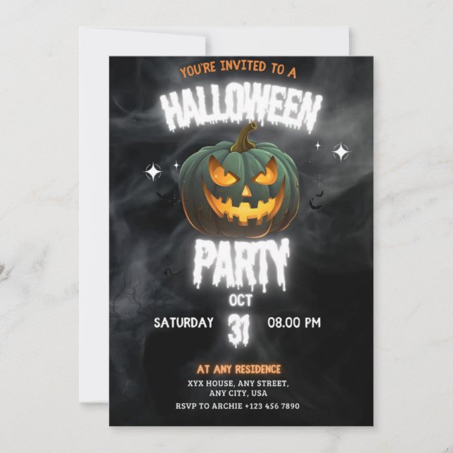 Invitation Glowing Pumpkin Halloween Party  (Devant)