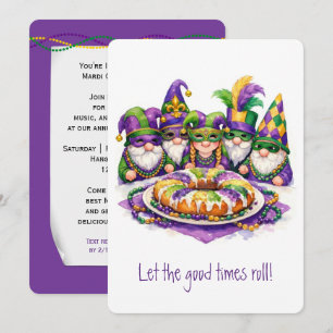 Invitation Gnome de Mardi Gras avec gâteau du roi