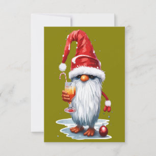 Invitation Gnome de Noël festif Gonk tenant un verre