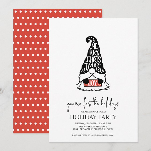 Invitation Gnome De Noël Moderne Pour Les Vacances (Devant / Derrière)
