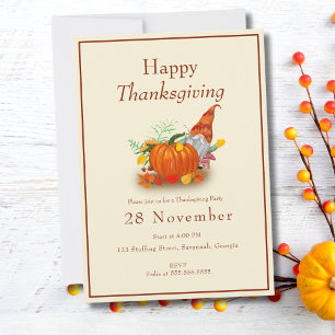 Invitation Gnome de Thanksgiving Fête Minimaliste