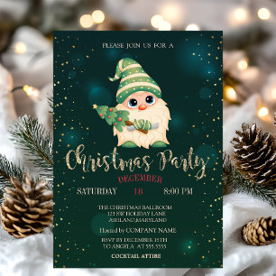 Invitation Gnome Sapin, Étoiles Soirée de Noël d'entreprise