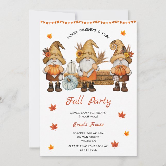 Invitation Gnome Thanksgiving Fall Party (Devant)