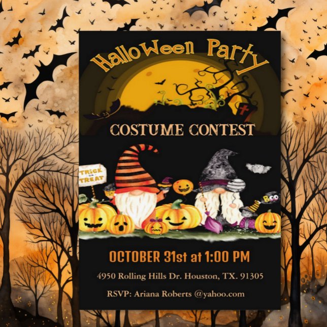 Invitation Gnomes Et Citrouille Halloween Costume Party (Créateur téléchargé)