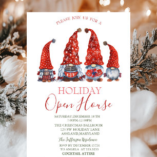 Invitation Gnomes Mignons Aquarelle Flocons de Neige Maison O