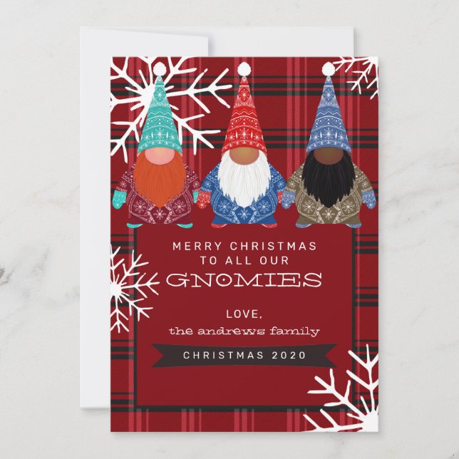 Invitation Gnomes Plaid Snowflake Illustration Noël (Devant)
