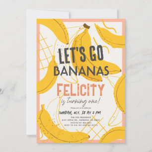Invitation Go Bananas Jaune & Rose 1er anniversaire