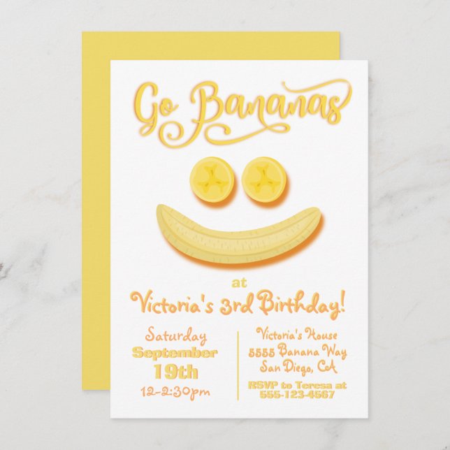 Invitation Go Bananas Joyeux visage fête d'anniversaire (Devant / Derrière)