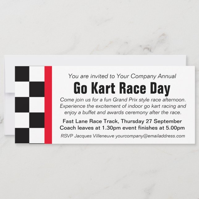Invitation Go kart course journée entreprise groupe invitatio (Devant)