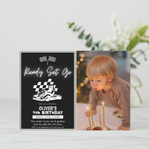 Invitation Go karting, course voiture garçon photo anniversai