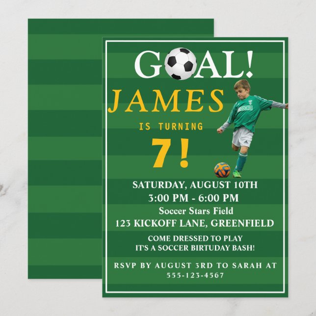 Invitation Goal! Soccer Birthday Invite for Kids – Age 7 (Devant / Derrière)