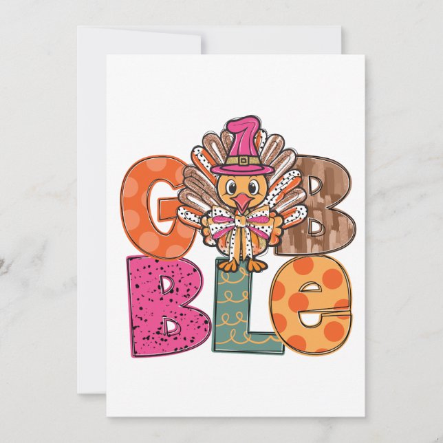 Invitation Gobble Funny Thanksgiving diner Dîner amusant Enfa (Devant)