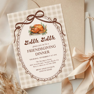 Invitation Gobble Gobble Turquie En vichy Dîner Amical