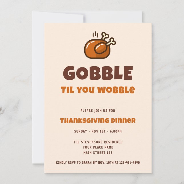 Invitation Gobble Til You Wobble Funky Thanksgiving Dîner (Devant)