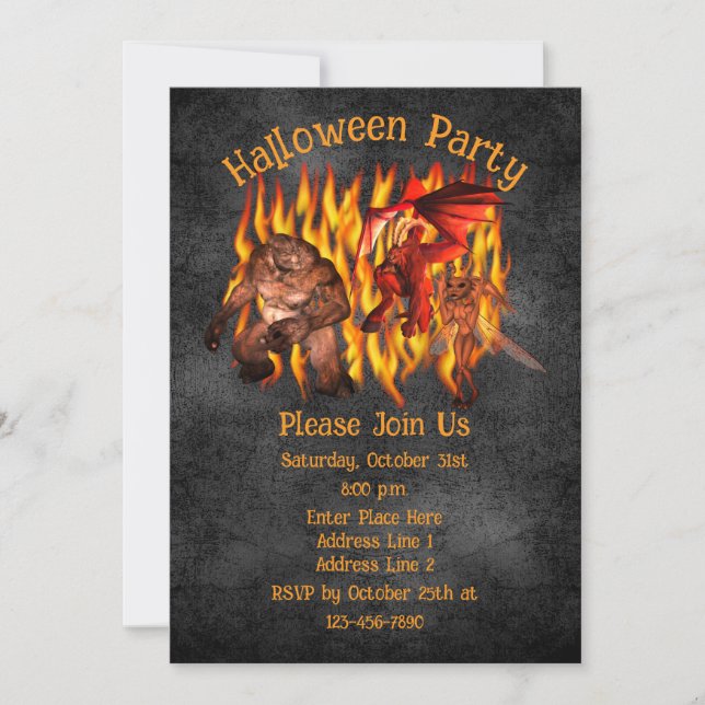 Invitation Gobelin effrayant Créatures Flames Halloween (Devant)