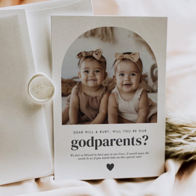 Invitation Godparents Arched Photo Proposal Girl Twins (Zazzle Godparents Arched Photo Proposal Girl Twins)