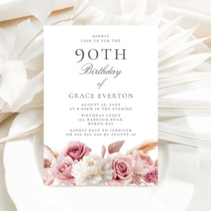 Invitation Goegrous Blush Floral 90e fête d'anniversaire