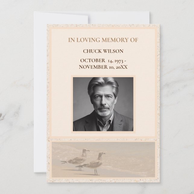 Invitation Goélands Pensifs & Sable Funeral Bereavel (Devant)