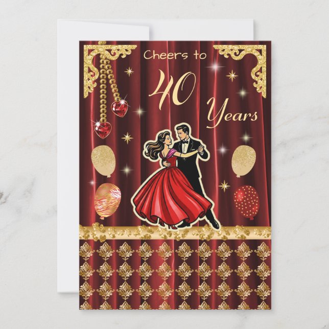 Invitation Gold 40th Birthday Celebration |The Ruby Jubilee (Devant)