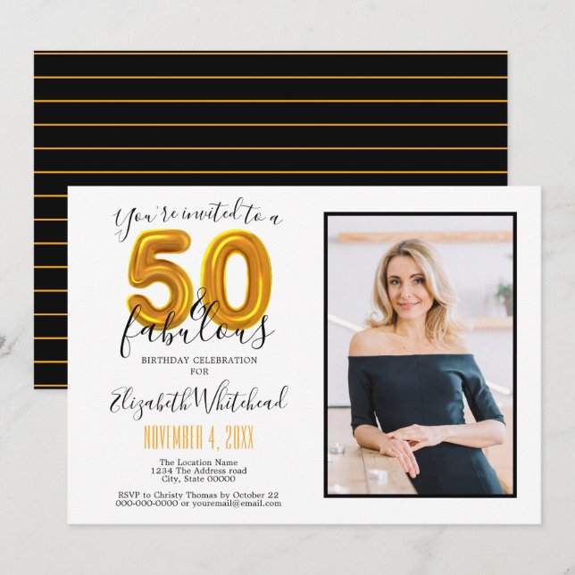 Invitation Gold 50 et fabuleux 50e anniversaire photo (Devant / Derrière)