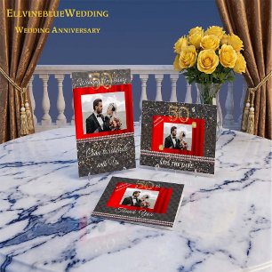 Invitation Gold 50e anniversaire Mariage Black Woven & Pearls