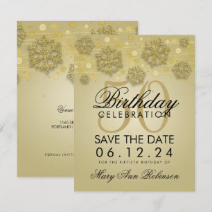 Invitation Gold 50th Birthday Save Date Winter