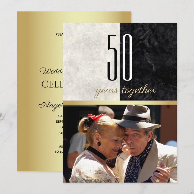 Invitation Gold 50th Wedding Anniversary (Devant / Derrière)
