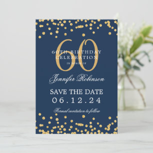 Invitation Gold 60e anniversaire Enregistrer la date Confetti