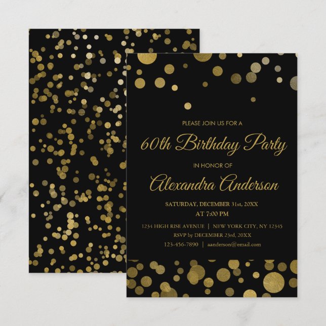 Invitation Gold 60th Birthday Party Gold Confetti (Devant / Derrière)