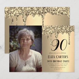 Invitation Gold 90th 90th Drip Elegant Anniversaire