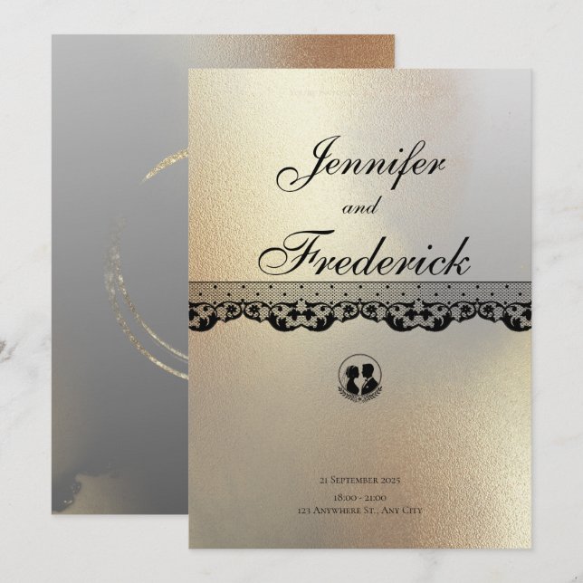 Invitation Gold Alcohol Enk Mariage élégant (Devant / Derrière)