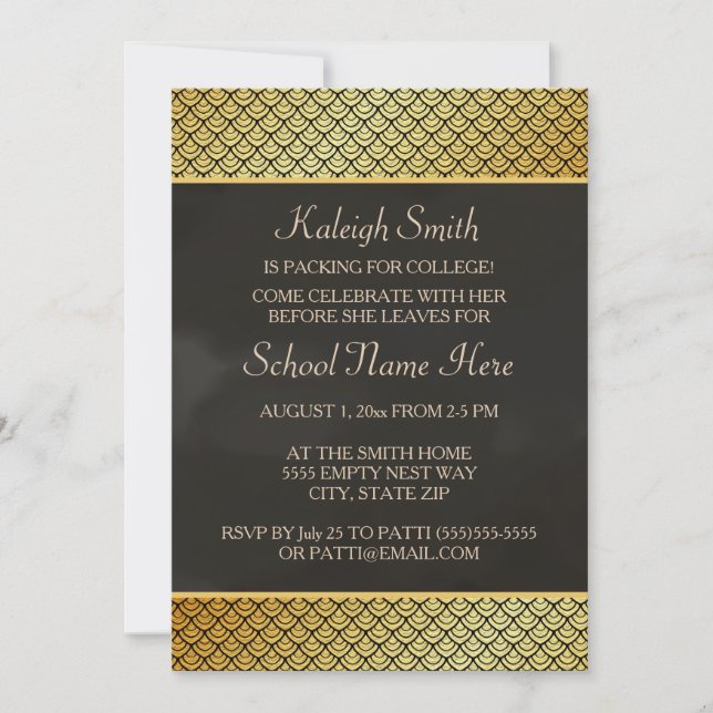 Invitation Gold and Black Trunk Party "Off To Coll (Devant)