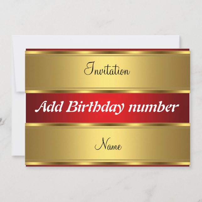Invitation Gold and Red Birthday Party (Front)