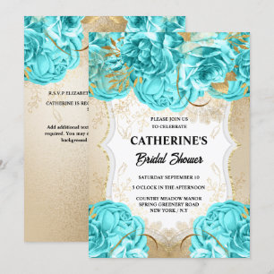 Invitation Gold aqua bleu rose aquarelle nuptiale douche chic