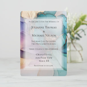 Invitation Gold Aqua bleu violet Floral Mariage romantique