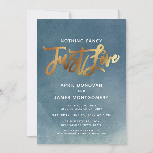 Invitation Gold Aqua Ombre Rien De Fancy Just Love Brush (Devant)