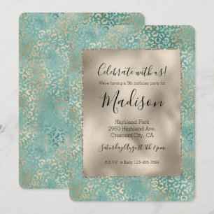 Invitation Gold Aqua Turquoise Turquoise Glam Empreinte de lé