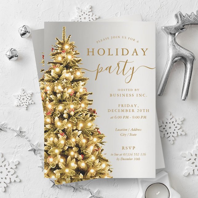Invitation Gold Arbre de Noël Société Fête de Noël (Gold Silver Christmas Tree Company Holiday Party Invitation)