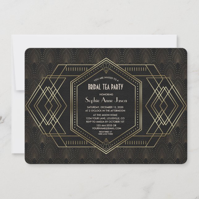 Invitation Gold Art Déco Great Gatsby Fête des mariées Tea Pa (Devant)