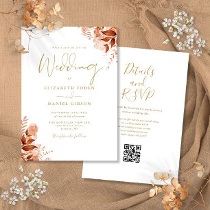 Invitation Gold Automne automne Floral QR Code Mariage