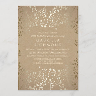 Invitation Gold Baby's Breath Kraft fête d'anniversaire
