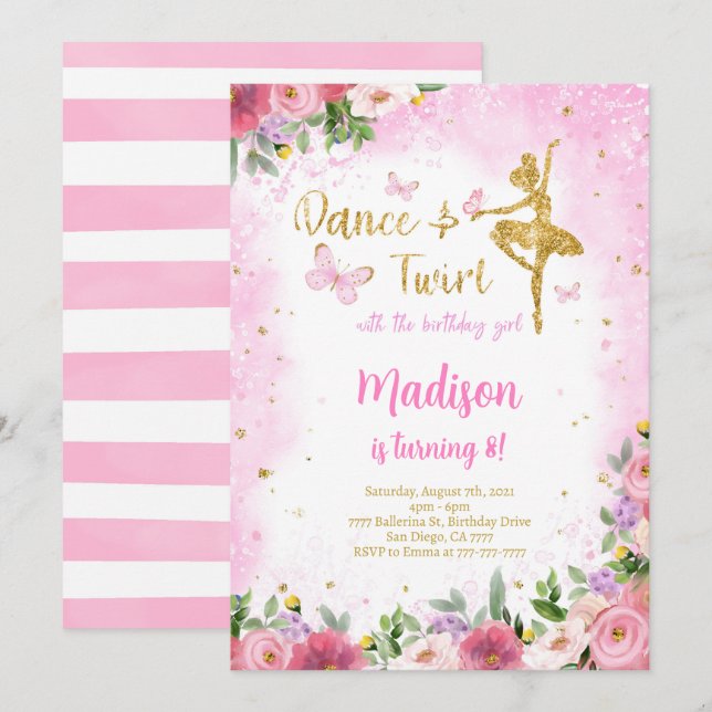 Invitation Gold Ballerina (Devant / Derrière)