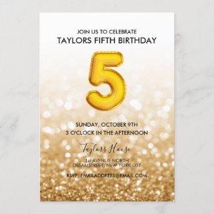 Invitation Gold Balloon Gold Parties scintillant 5e anniversa