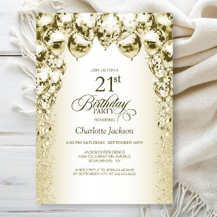 Invitation Gold Balloons 21e fête d'anniversaire