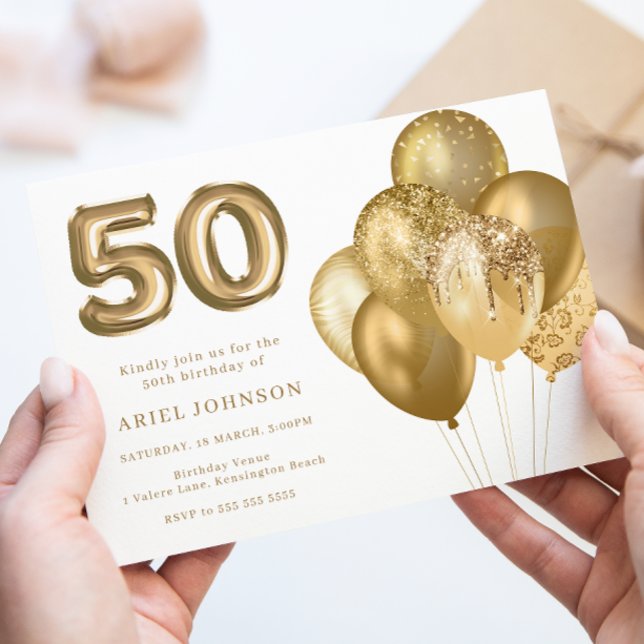 Invitation Gold Balloons 50e anniversaire fête (Créateur téléchargé)